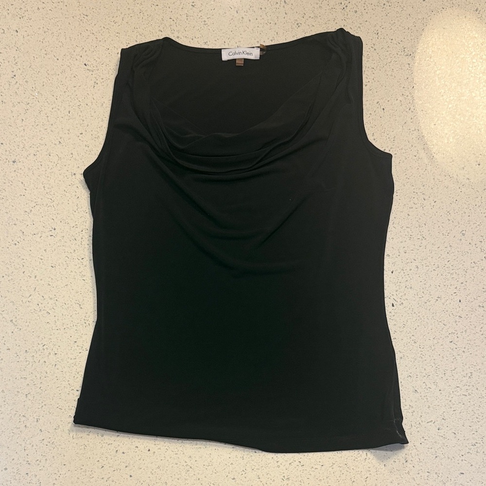 Calvin Klein Black Ruched Collar Sleeveless Top